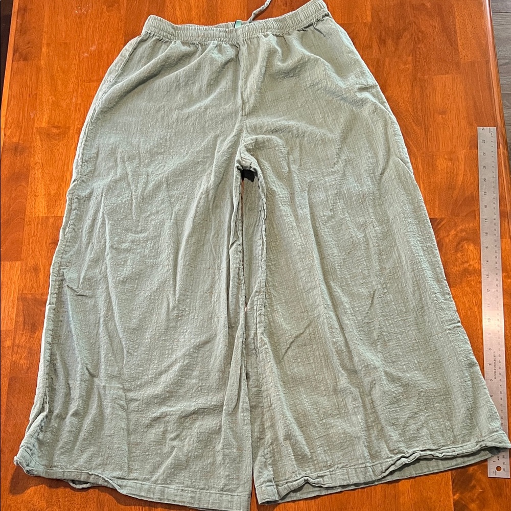 Janasya 100% Cotton Size M High Rise Wide Flare Crop Boho Pants